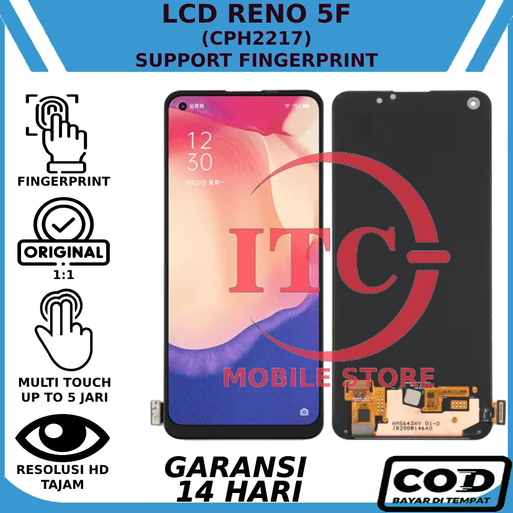LCD TOUCHSCREEN OPPO RENO 5F ORIGINAL SUPPORT FINGERPRINT GARANSI GRATIS LEM