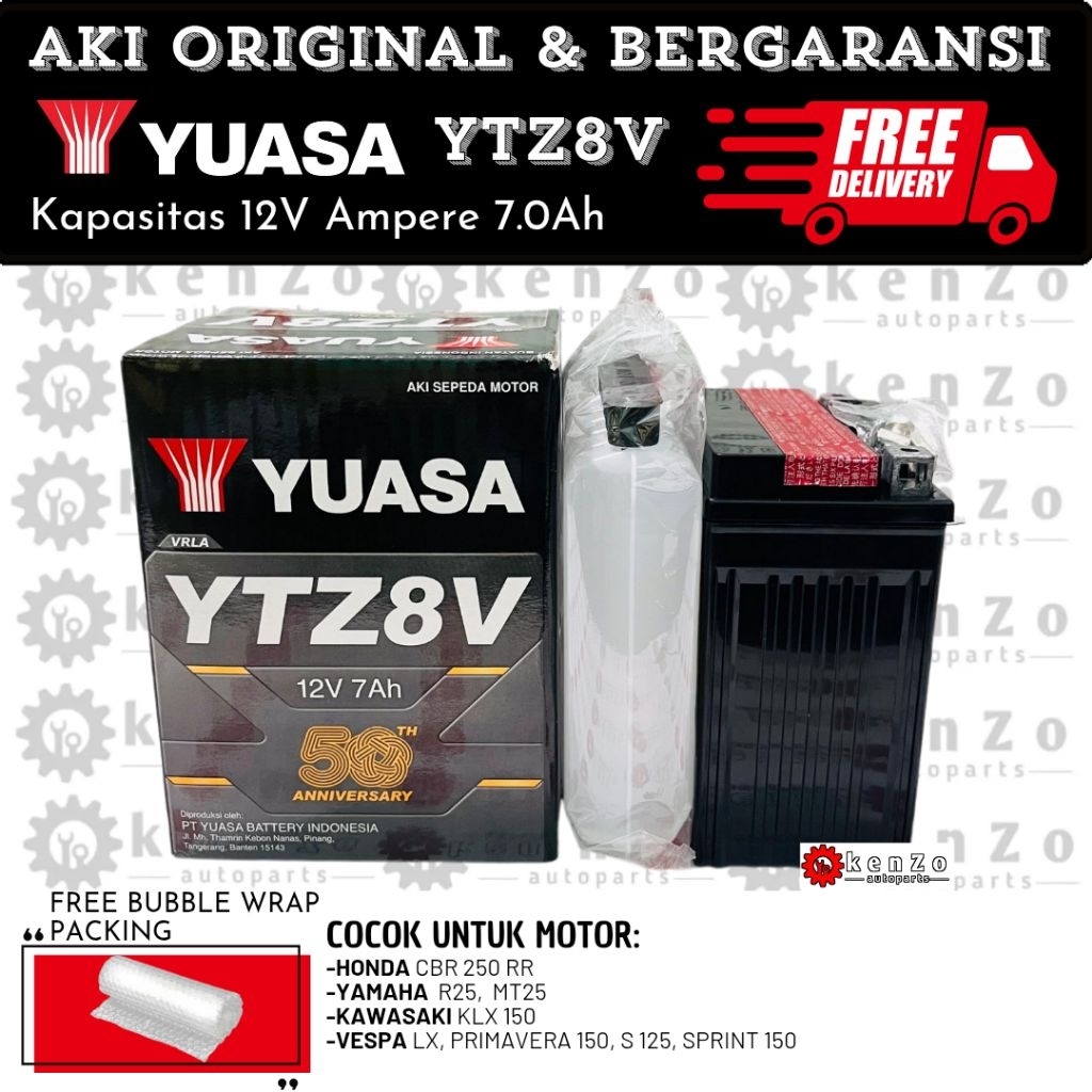 [Original & Bergaransi] Aki Motor Honda Cbr 150 Cbr 250 Piaggio Gilera Liberty Yuasa Ytz8v 12V 7Ah