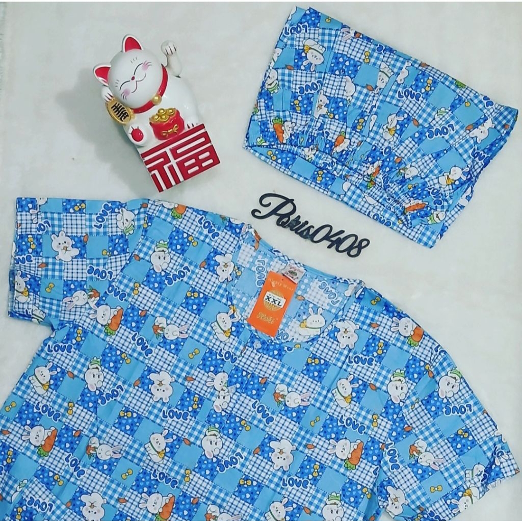 Baju Tidur HOKI XXL Jumbo Katun wanita (Love rabbit)