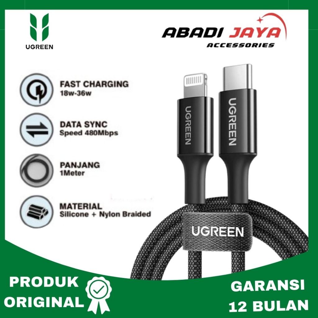 UGREEN CABLE C TO LIGHTNING WEAVEN 1M BLACK / 90493