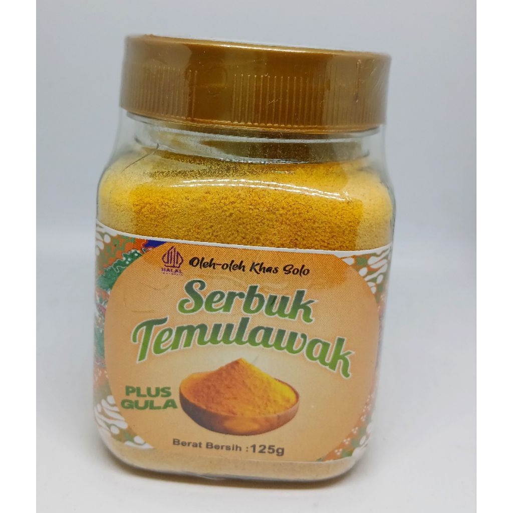 

Temulawak bubuk + gula 125gr (Dd98), Asli 100% tanpa campuran dengan 2x proses , dengan komposisi temulawak, kayumanis, sereh dan gula ,yg mrnghasilkan produk lebih garing , tahan lama dan tidak berampas