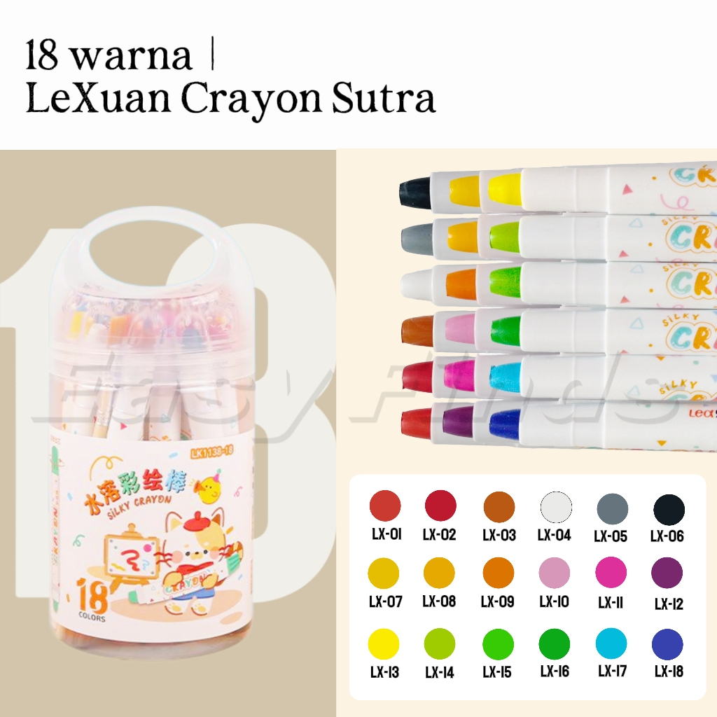 

【Free Brush】 Ready Stock LeXuan Crayon Sutra Putar Washable Silky Crayon 18 Warna Colorful Bucket Krayon Mewarnai Alat Warna Set Anak Wipe and Clean kuailiwen