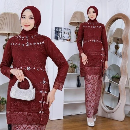 Kebaya Modern Kebaya Tunik Belah Payet Set Rok Songket  Kebaya Pesta Wisuda Lamaran Kondangan