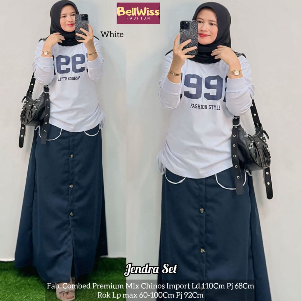 Jendra Set Setelan Rok Blus Muslimah Kancing Depan Modis Kekinian Trendy