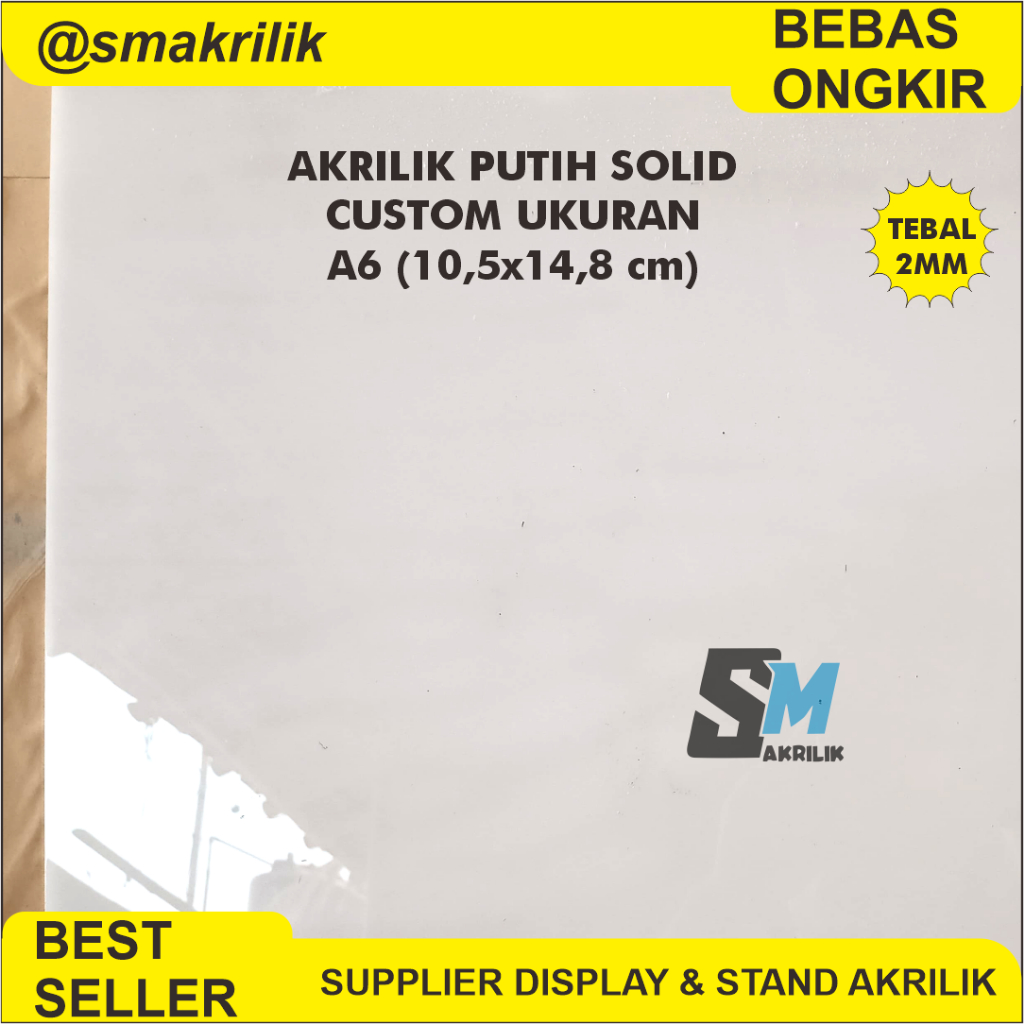 

Acrylic Custom Ukuran A6 10,5x14,8 cm Akrilik Lembaran Custom Putih Solid Tebal 2 Mili