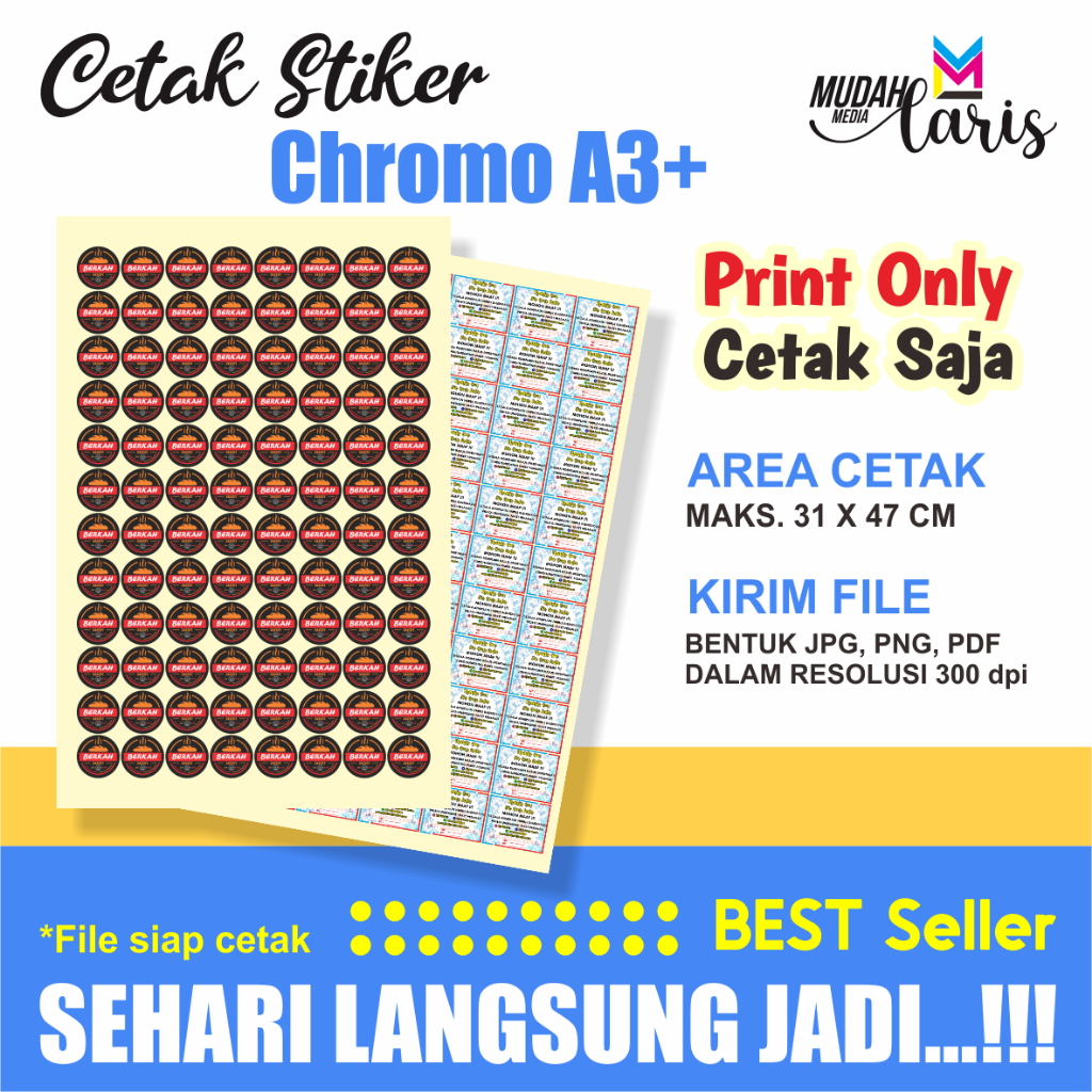 

LARIS! Print Sticker Chromo A3+ TANPA CUTTING !! / Cetak Stiker Kromo Bontax