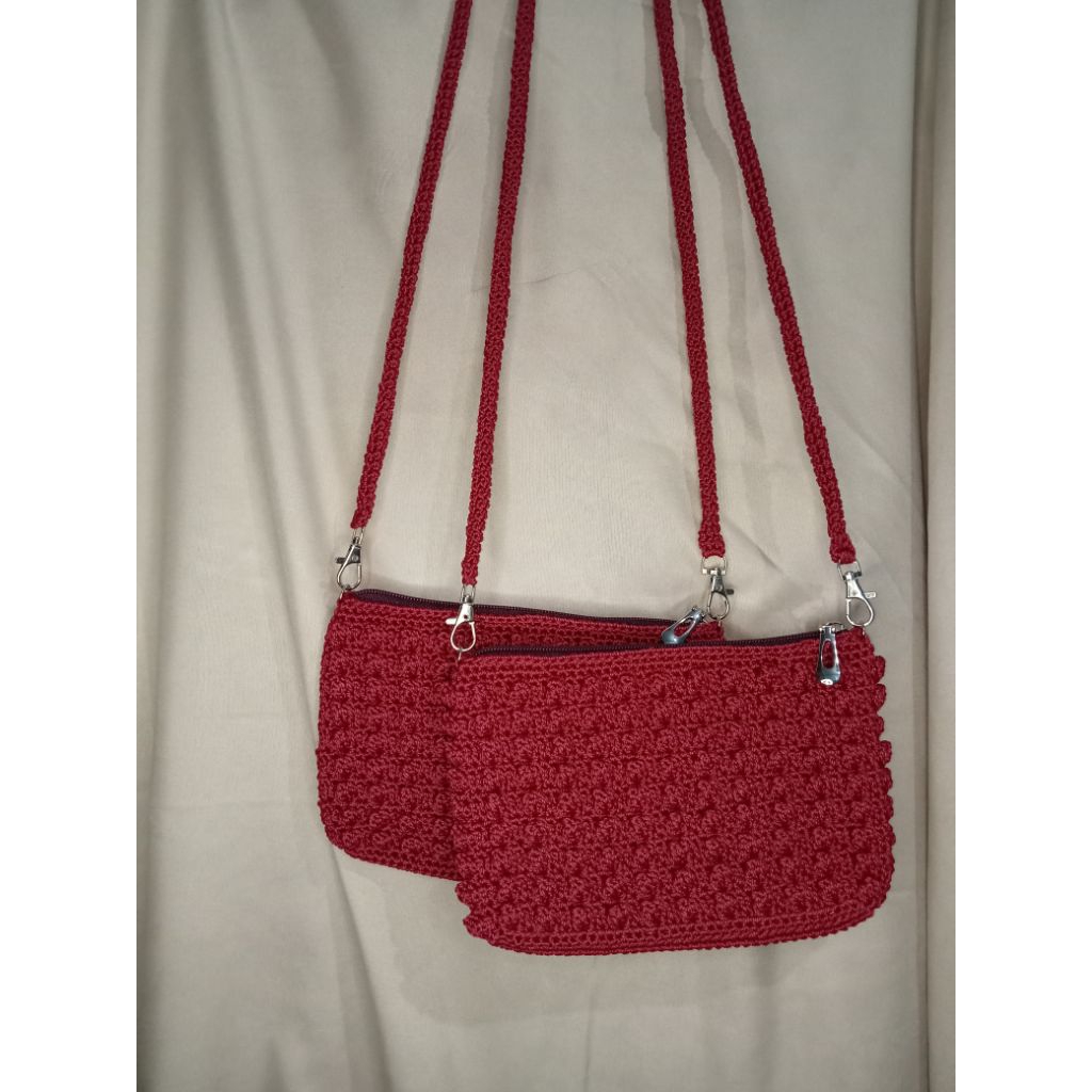 tas selempang rajut motif popcorn