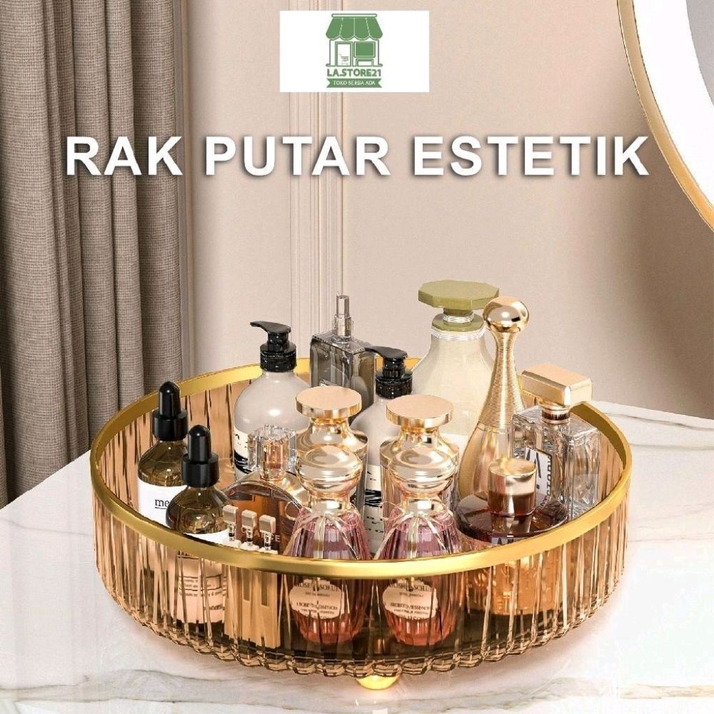Rak kosmetik Aesthetic Tempat Make-up Amber Glod Aesthetic Rak Minum SNX008001