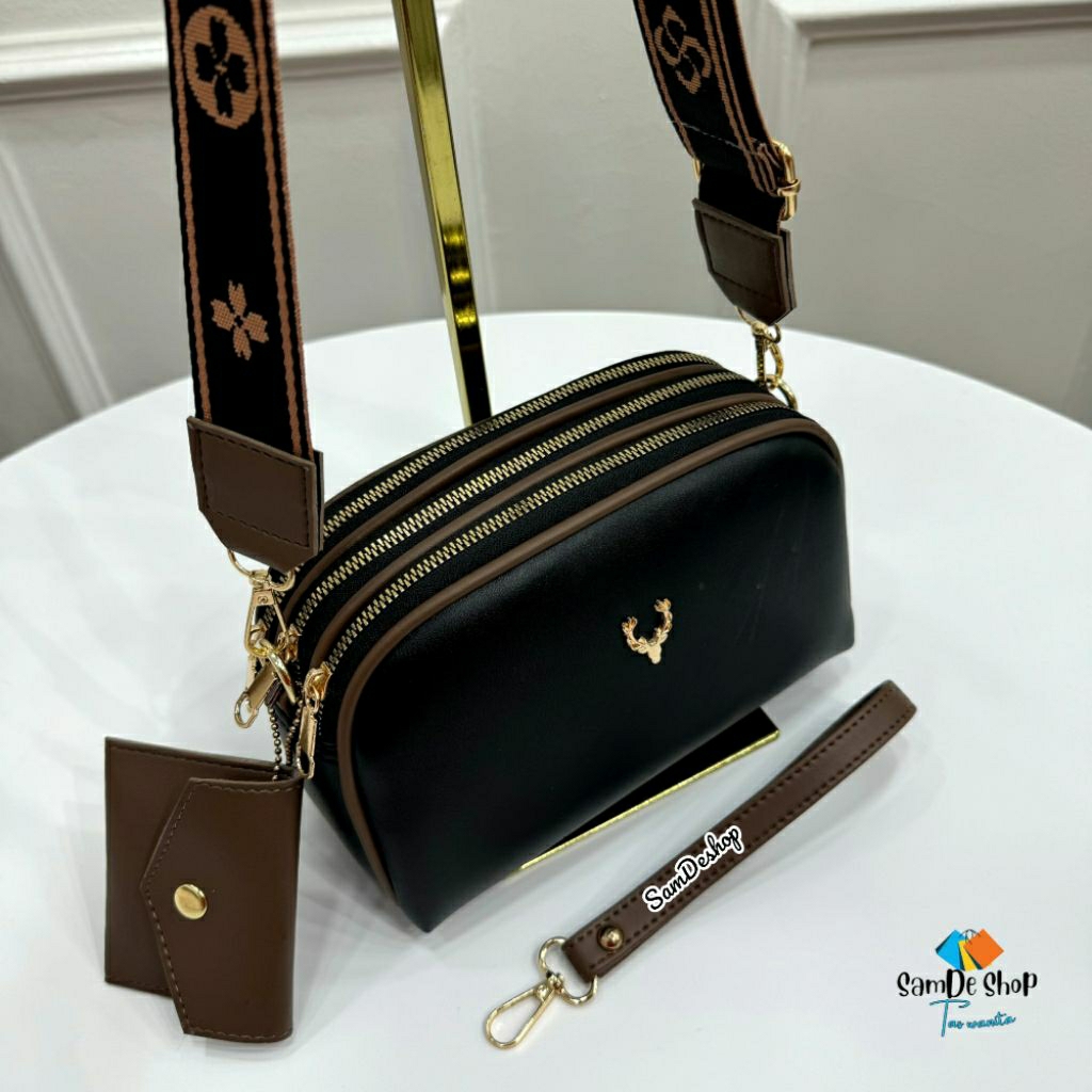 promo samdeshop alexa - tas selempang wanita tiga ruang multifungsi simpel polos muat banyak