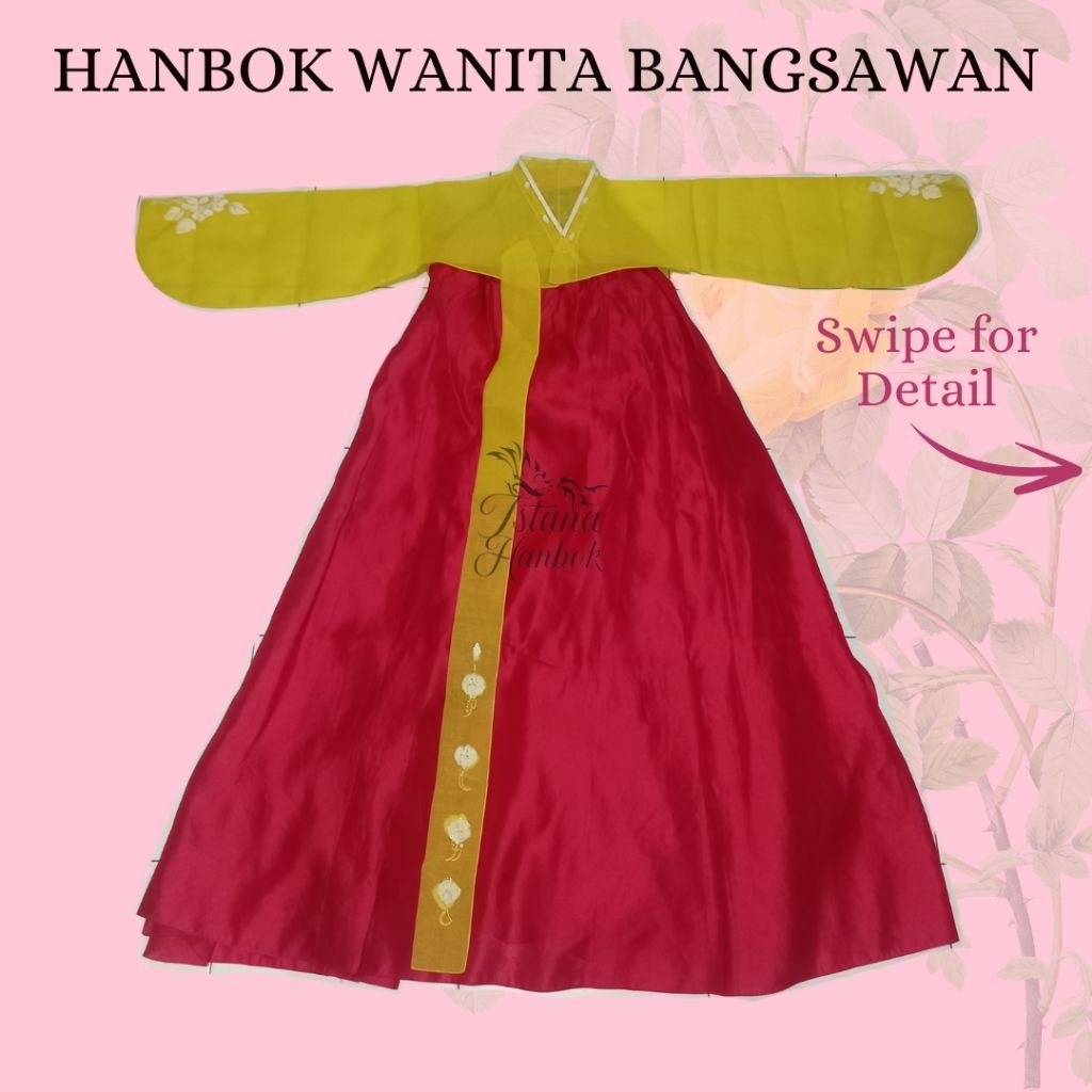 HANBOK DEWASA KUNING ELEGAN MOTIF PRINT BUNGA GLITER CANTIK | Hanbok Premium Wanita | Hanbok Wanita 