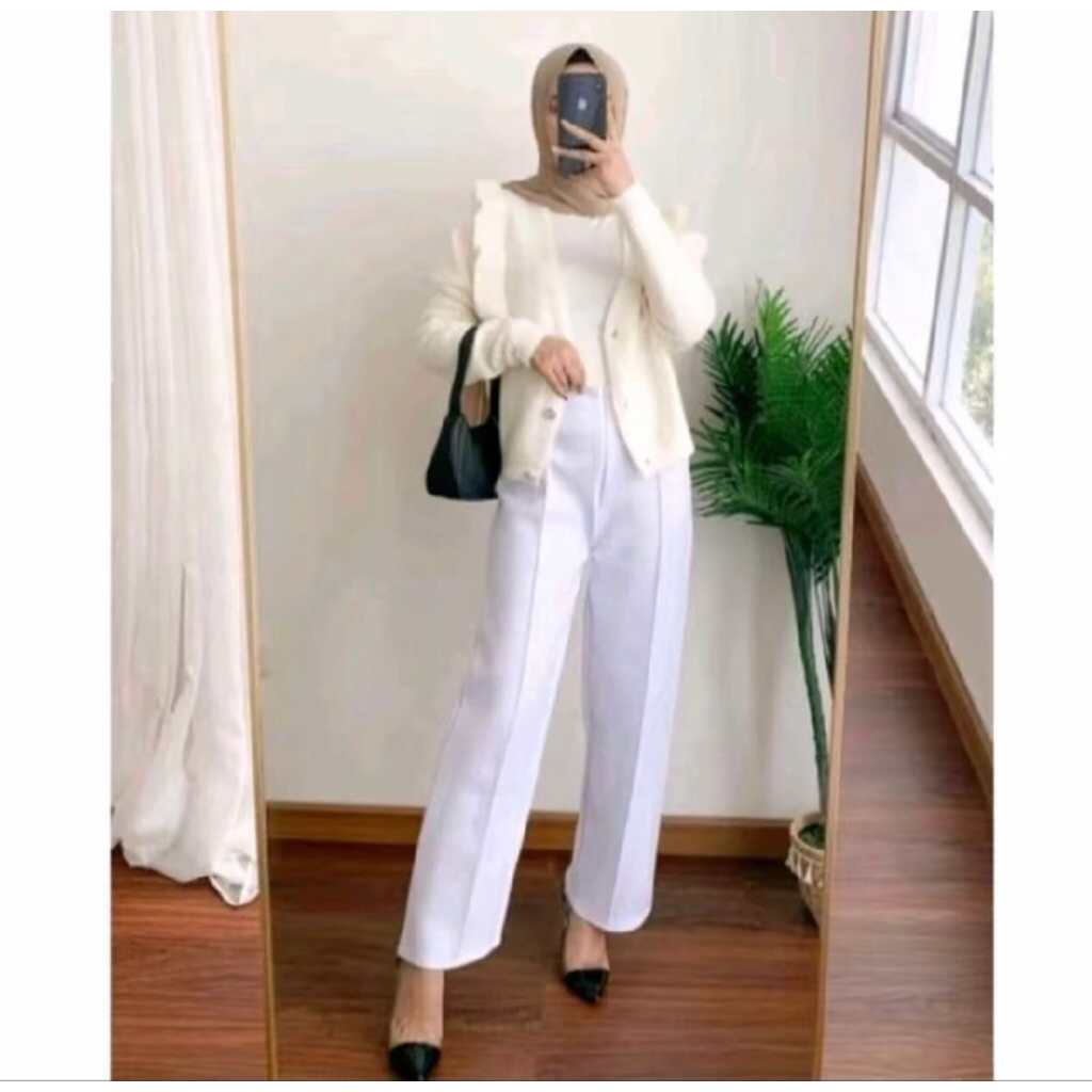 celana kulot scuba, scuba kulot wanita bahan tebal, lentur dan jatuh hitam, putih casual