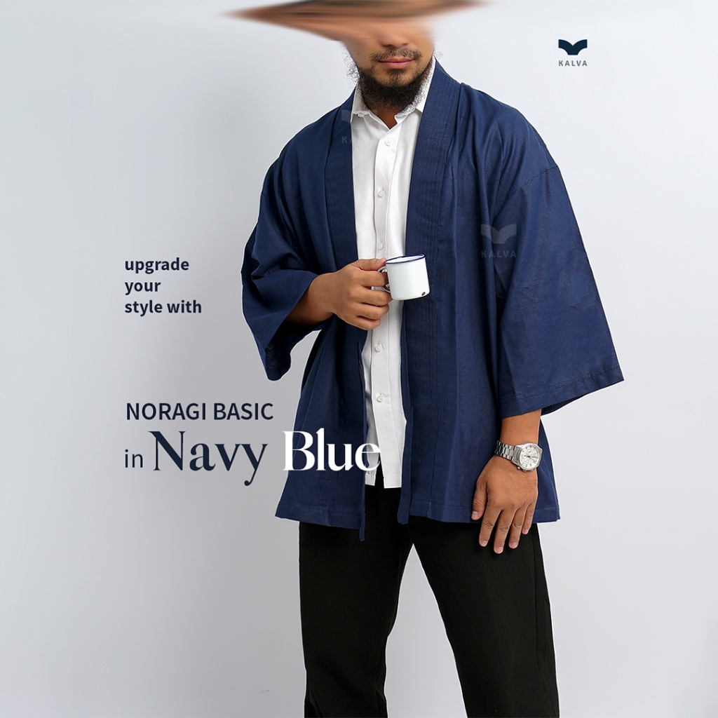 Outer Pria Kimono Noragi Navy Blue – Jaket Kimono Kalva Basic Series | Gaya Jepang Kekinian
