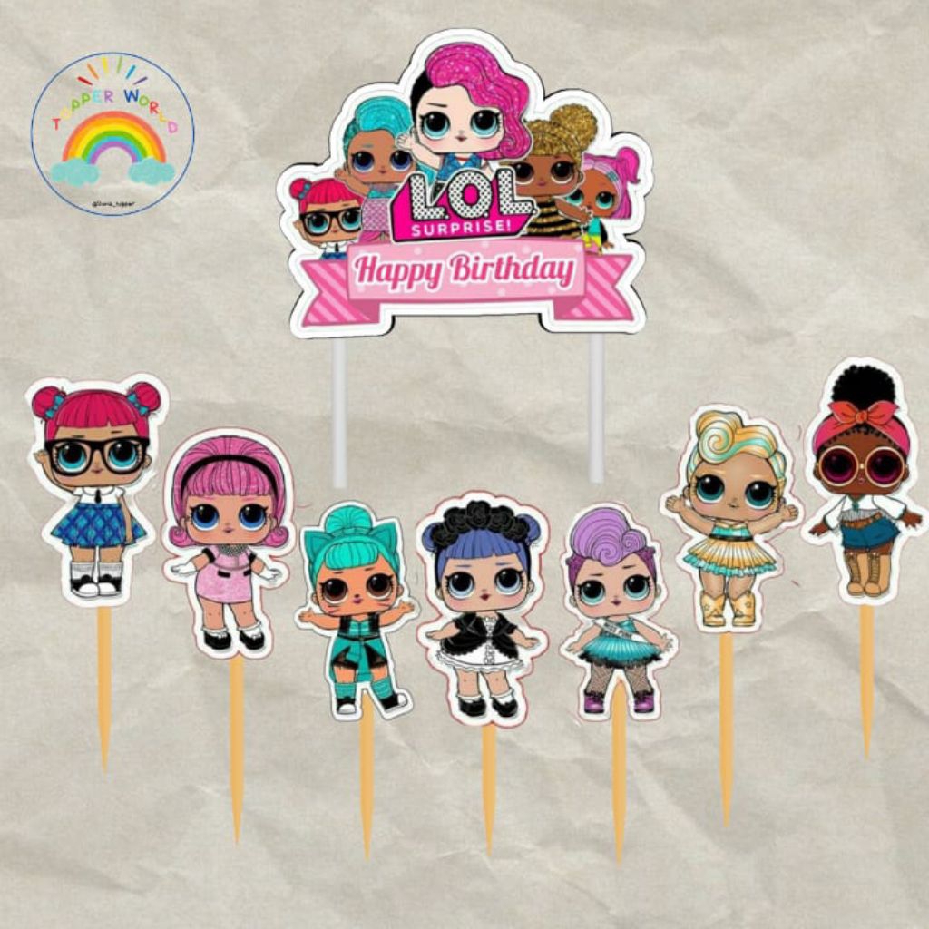 Topper LOL/ Topper Cake Happy Birthday / Hiasan Kue Ulang tahun/Kue Tar/Hiasan Buket