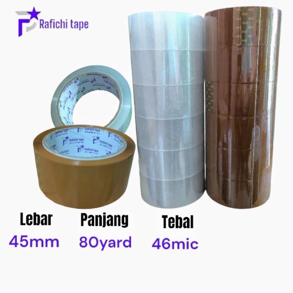 

Tape isolasi solasi RAFICHI bening coklat / selotip perekat packing kuat
