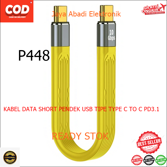 P448 COD ORI KABEL DATA SHORT PENDEK USB TIPE TYPE C TO C PD3.1 USB4.0 5A 240W GEN3 4K 15CM Pengisia
