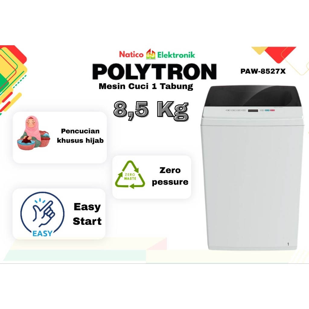Mesin Cuci Polytron 1 Tabung 8,5 Kg Paw-8527X