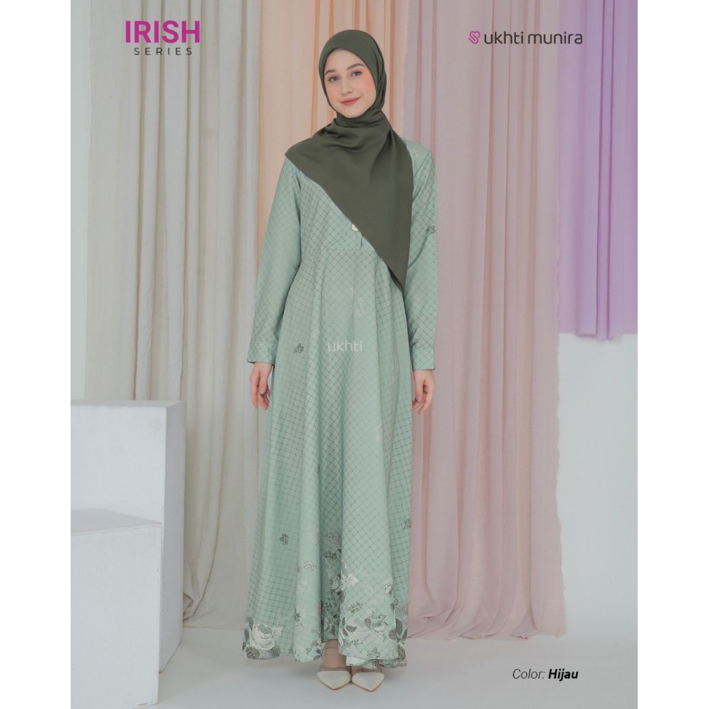 Irish Hijau Gamis Wanita Dewasa Terbaru 2025 Jumbo Kekinian Buat Lebaran Ukhti Munira Mewah Elegan O