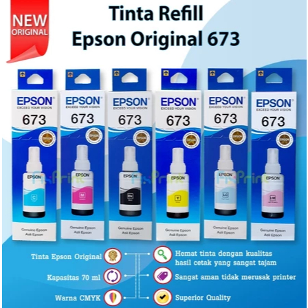 TINTA BOTOL EPSON 673 BLACK CYAN MAGENTA YELLOW LIGHTCYAN LIGHTMAGENTA UNTUK PRINTER EPSON L805/ L18