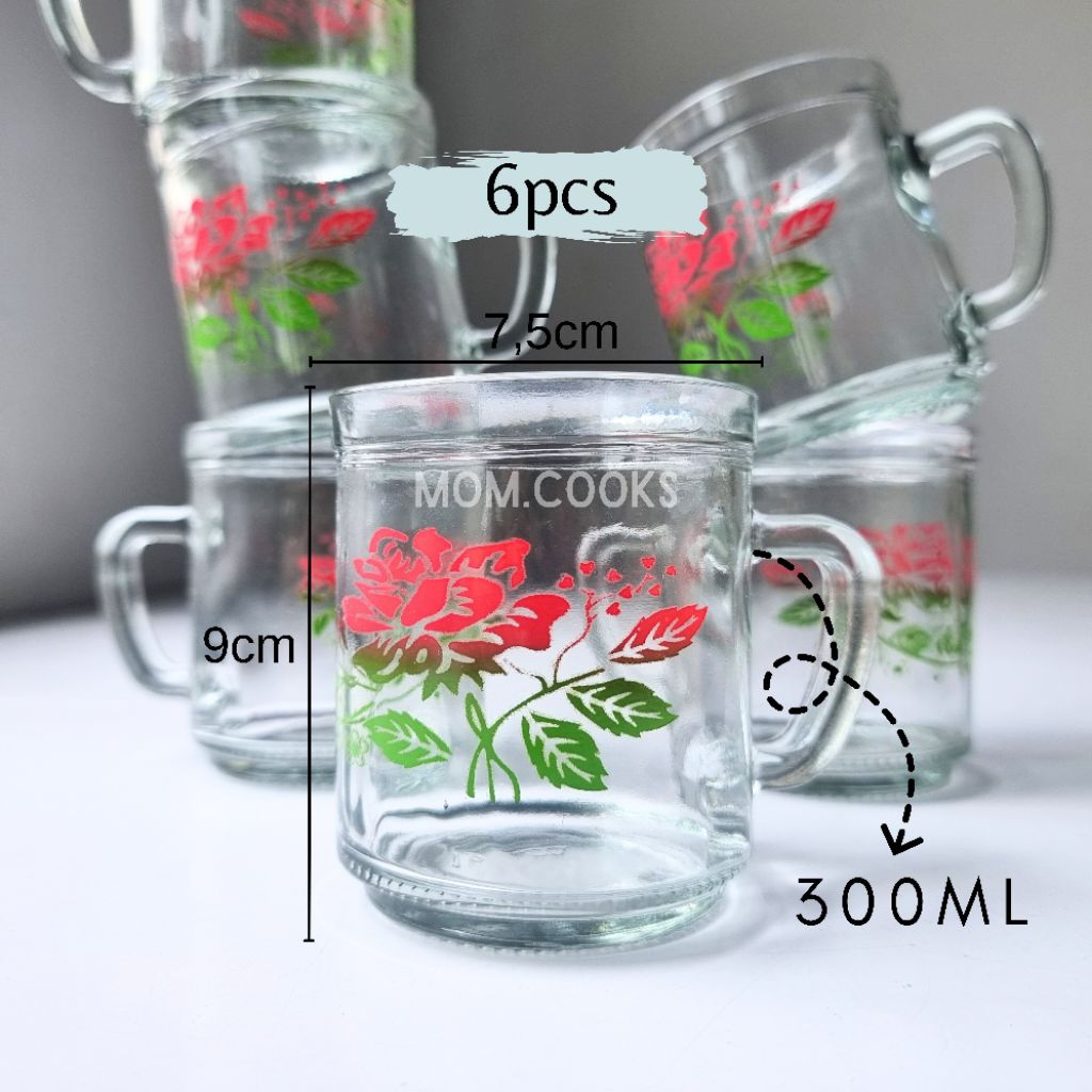 M285 [6 PCS] GELAS KOPI KACA GELAS MINUM GELAS KOPI GELAS MURAH GELAS SOUVENIR GELAS WARTEG MOTIF BU