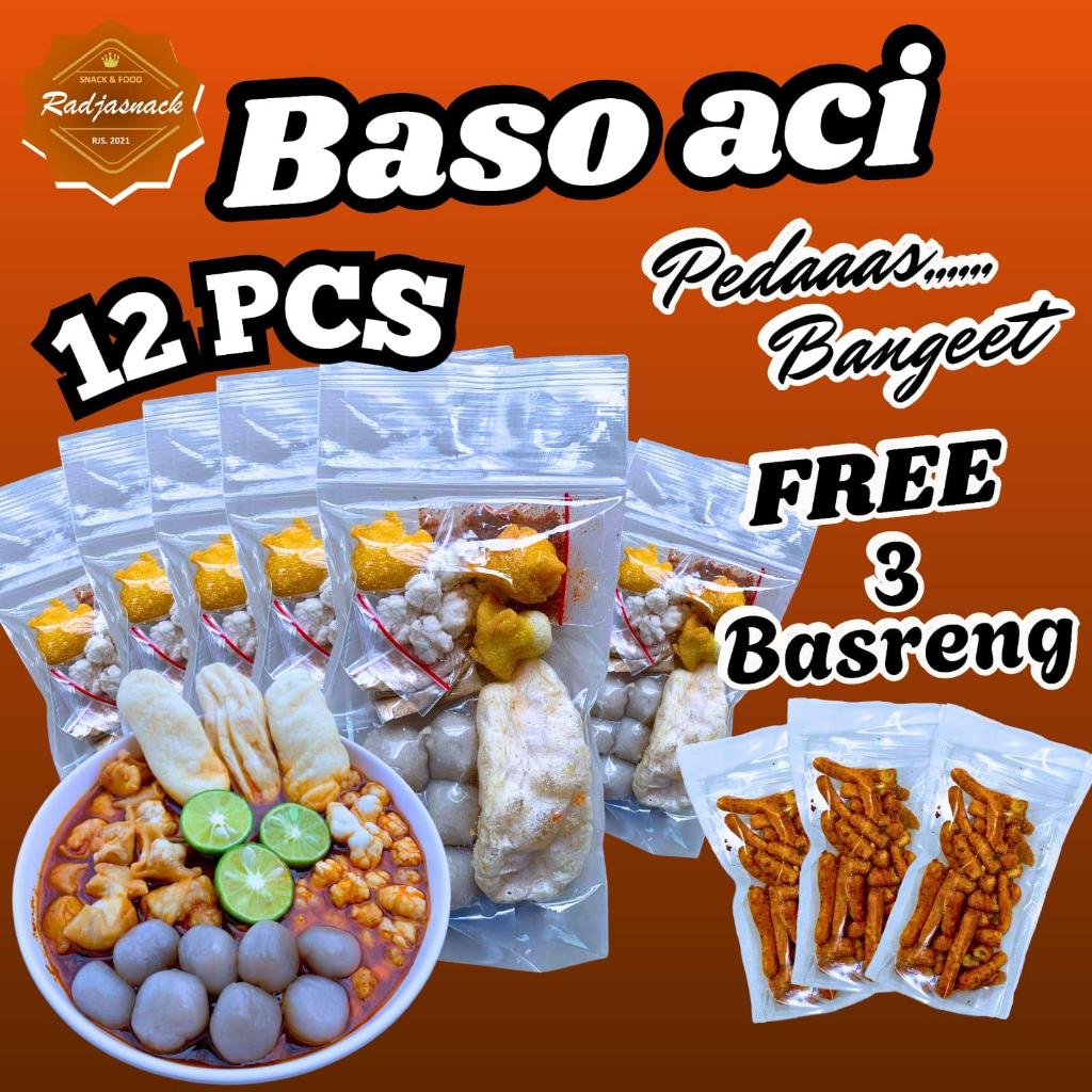 

FREE 3 BASRENG!! PAKET HEMAT BASO ACI 12 PCS EXTRA PEDAS RADJASNACK Food Instan