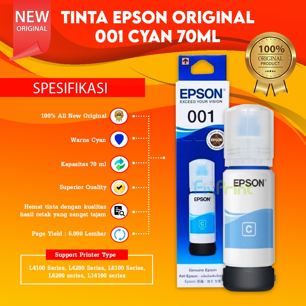 Tinta Epson 001 Original Epson C13T03Y200 C13T03Y300 C13T03Y40 Ink Printer L4150 L4160 L6160 L6170 L
