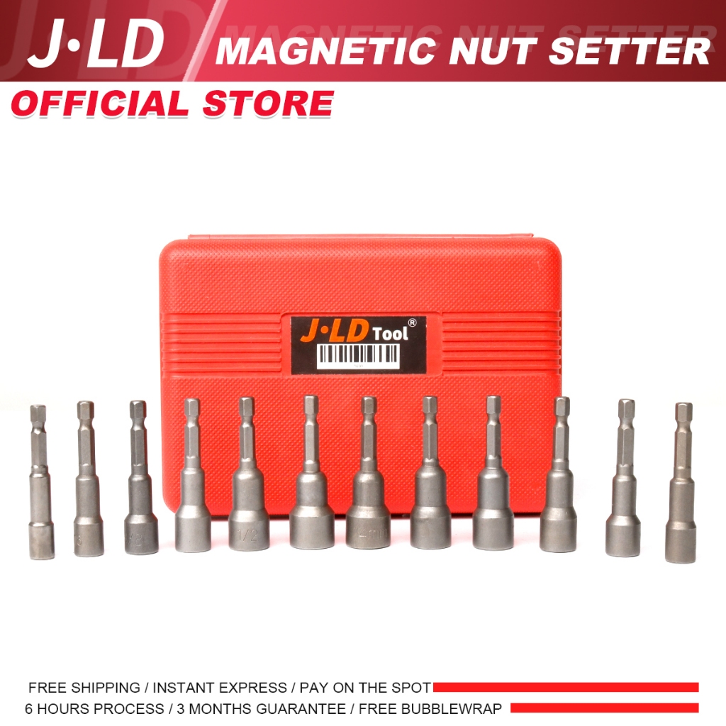 JLD Magnetic Nut Setter 12 in 1 Paket Hemat Bahan Cr-V Metric & SAE Kotak Penyimpanan Shank Hex 1/4"