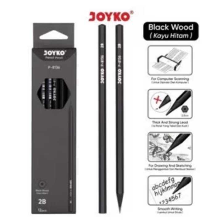 

( 1 BIJI ) Pencil Pensil Joyko P-8136 2B 1 BOX 12 PCS BLACK PENCIL PREMIUM