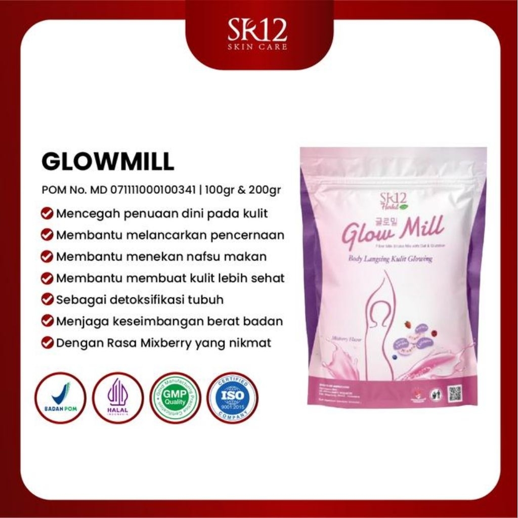

GLOW MILL SR12 Fiber Milk Shake Mix with Oat & Glutation Body Langsing Kulit Glowing Netto: 100gr & 200gr
