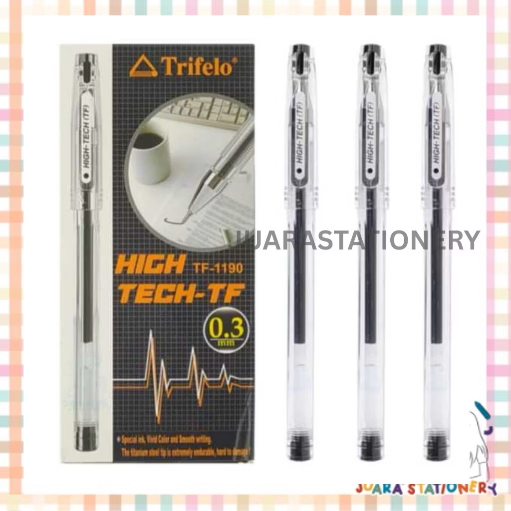 

(183) JUARASTATIONERY Pulpen Hitech Trifelo TF-1190 Hitam 0.3mm LUSIN / Pulpen Gel Pulpen Hitech