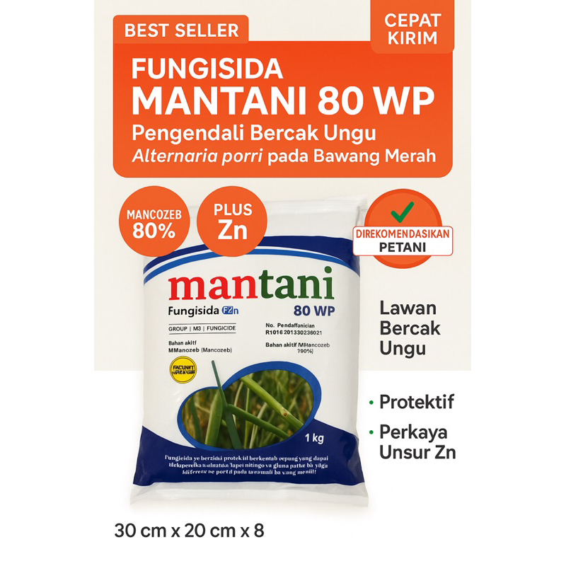 Fungisida Mantani 80 WP – Mancozeb 80% + Zn – 1 kg – Pengendali Bercak Ungu pada Bawang Merah