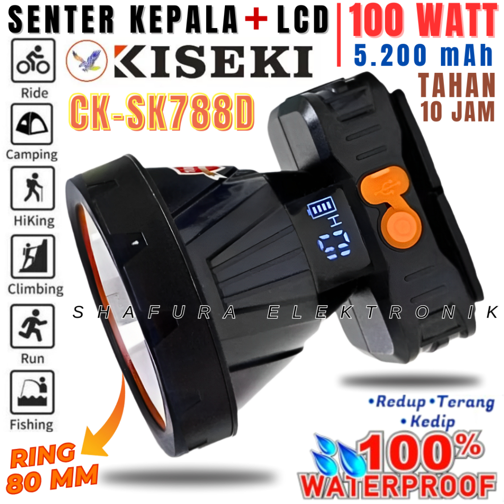 Senter Kepala/Headlamp Ori Kiseki 100w Cahaya Putih Super Terang Tahan 10jam Mode Terang Kiseki Ck-S