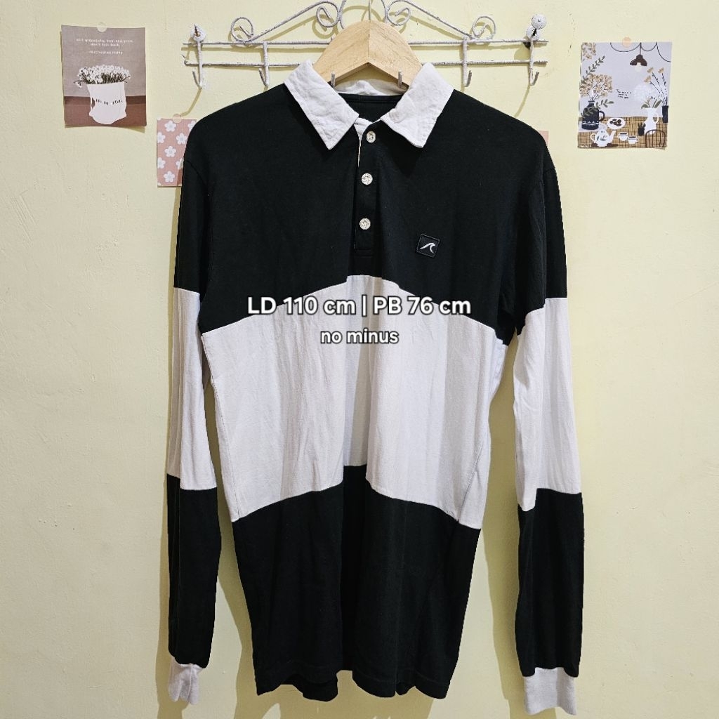 [preloved] Spellbind Rugby Polo Shirt Black White - Kaos Polo Garis Cowok || Sweater Kepang Uniqlo A