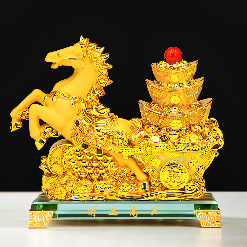 18cm Patung Kereta Kuda Yuanbao Keberuntungan Standing Horse Home Decoration Kuda Fiber Shio Kuda 12