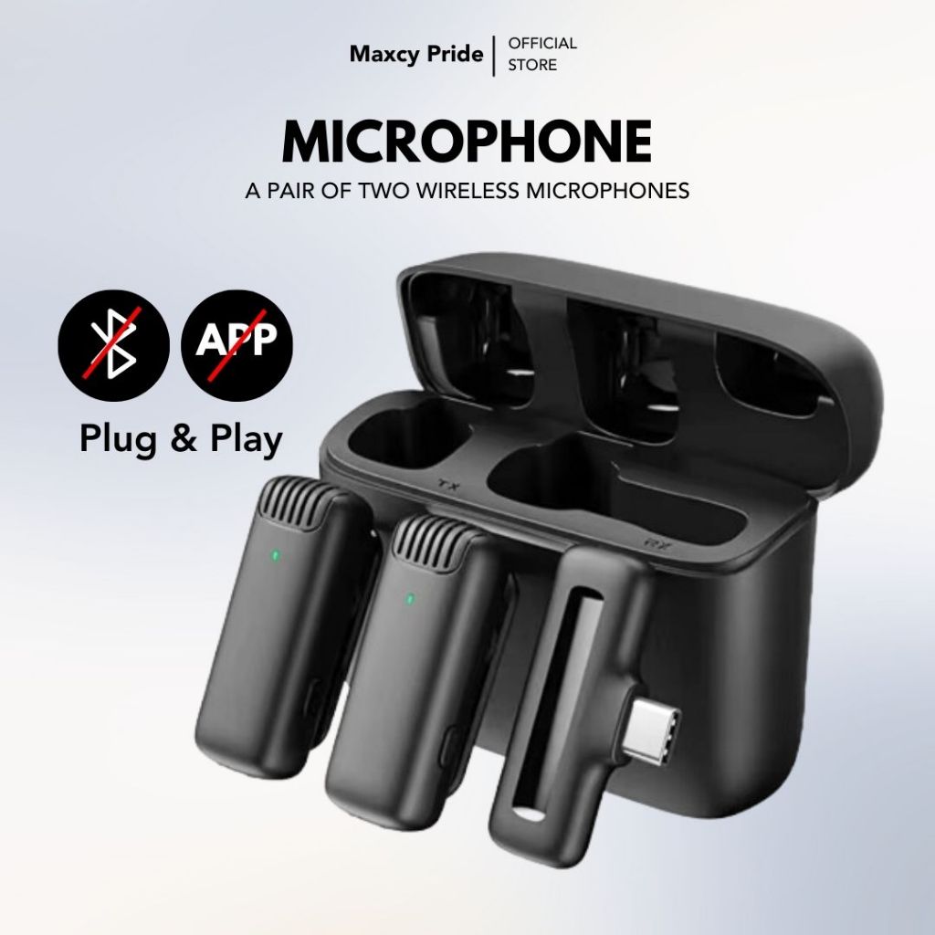 Microphone Wireless Clip On 1/2 Mic Lavalier Dual Mikrofon Suara Jernih Portable Noise Reduction Aut