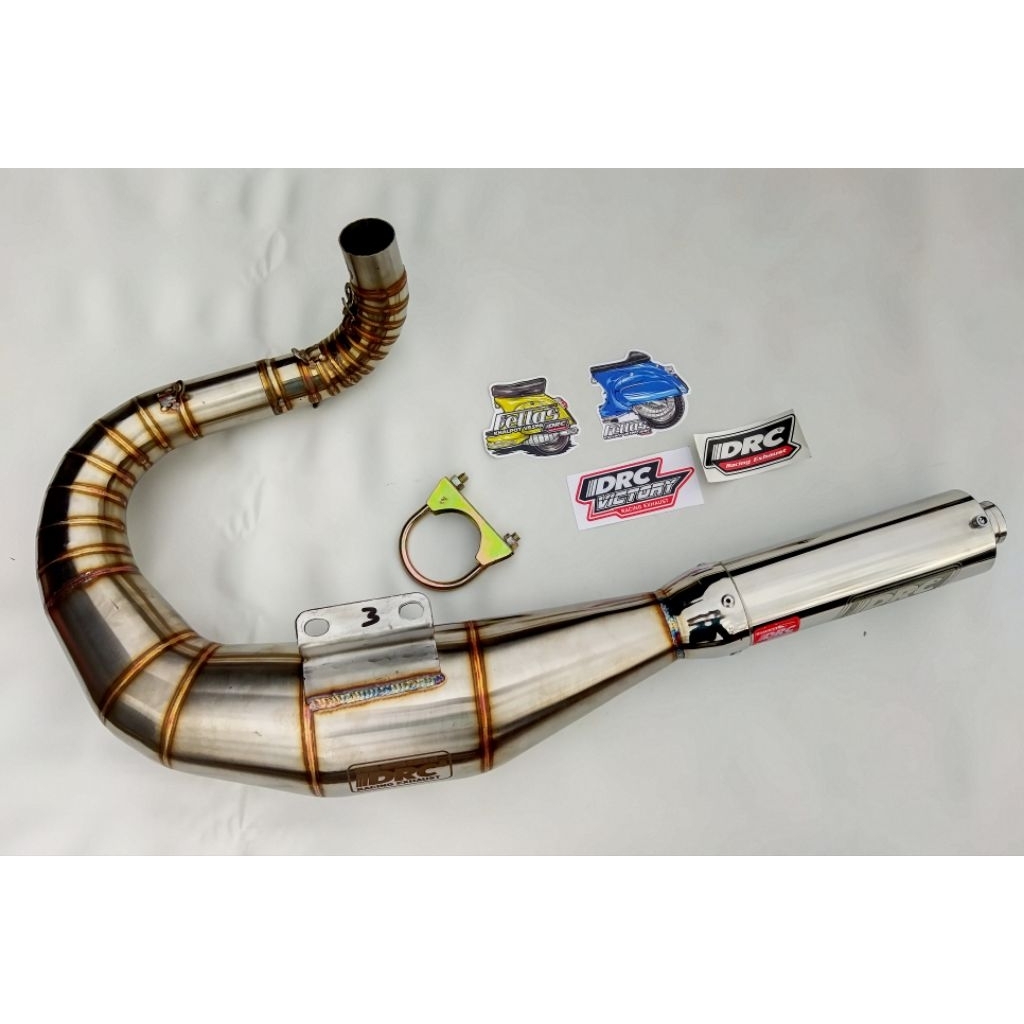 knalpot vespa buang kiri DRC model JL full stainless
