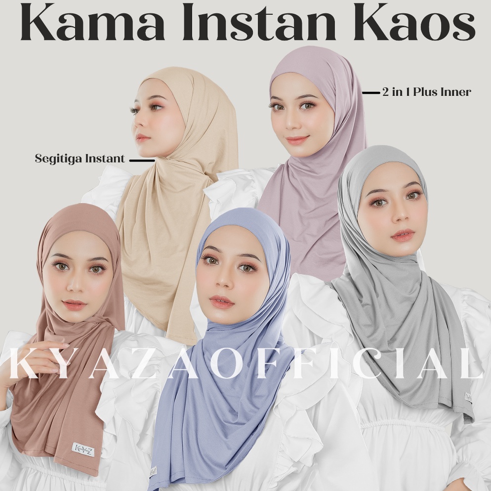 KODE V54P   Kama Instant Hijab Segitiga Bahan Kaos Rayon Premium 2in1 plus inner  Jilbab Segitiga In