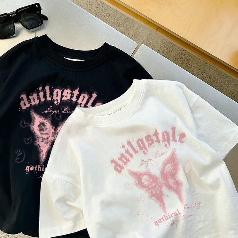 KODE P56Z Dailyway Anak Perempuan Tshirt Terbaru Import 212 TahunBaju Kaos Anak Cetakan kupukupu mer