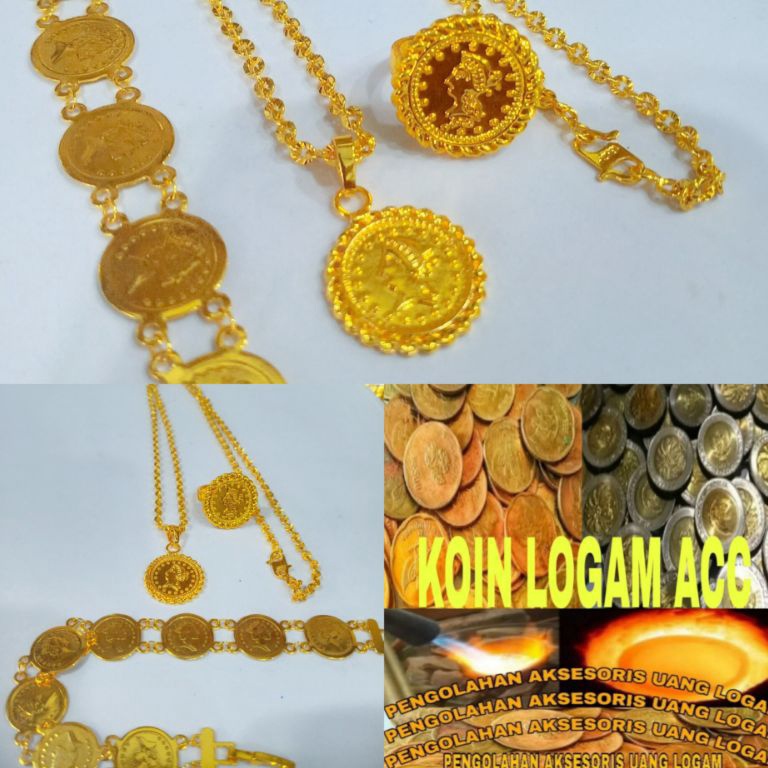 KODE W6X Set Perhiasan Koin Logam Anti Karat Emas Perak