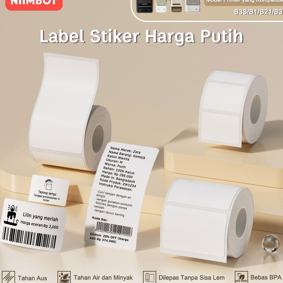 

KODE C25H NIIMBOT B21B1B3S Kertas Stiker Label Termal Putih Lebar Pakaian Harga Komoditas Makanan