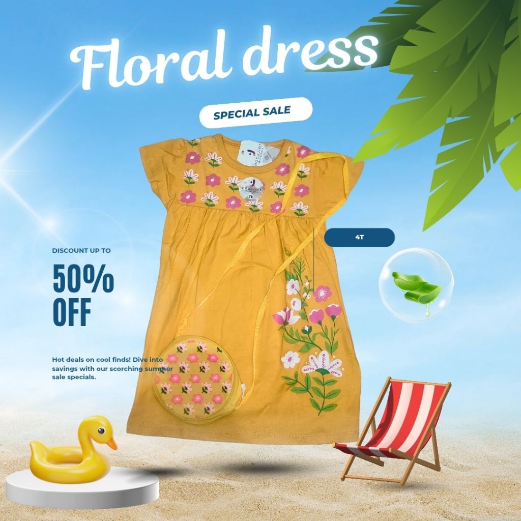 floral dress 3 dan 4 tahun free tas