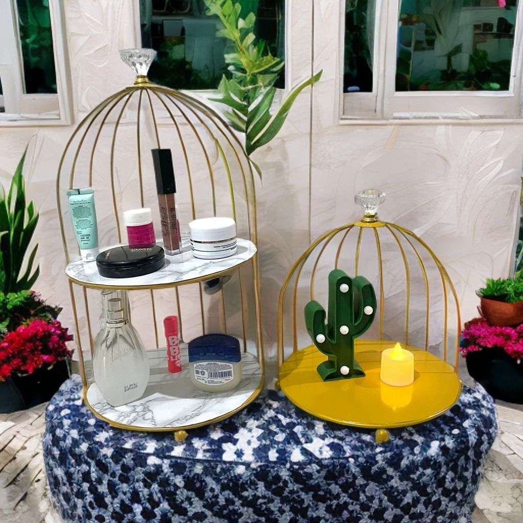 Rak Kosmetik Bentuk Sangkar  Rak kosmetik Organizer Birdcage Gold Tray Rak kosmetik serbaguna