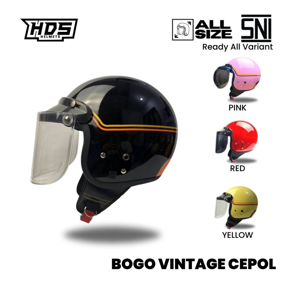 Helm Bogo Dewasa Half Face Klasik HDS Helmet Cepol Hijab Wanita Pria Motif Chip Retro SNI