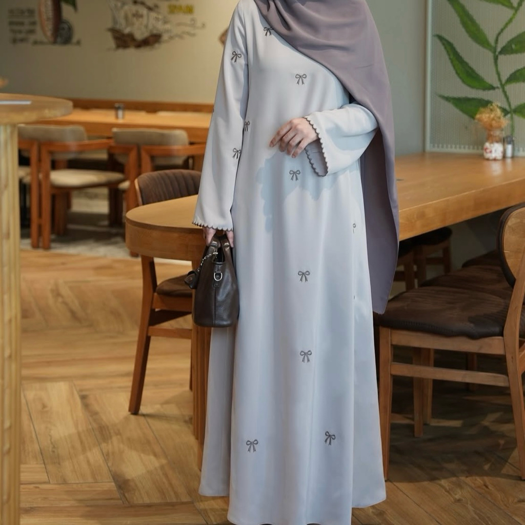 HUNAYA | abaya gamis | guzel beige bordir ribbon muslimah