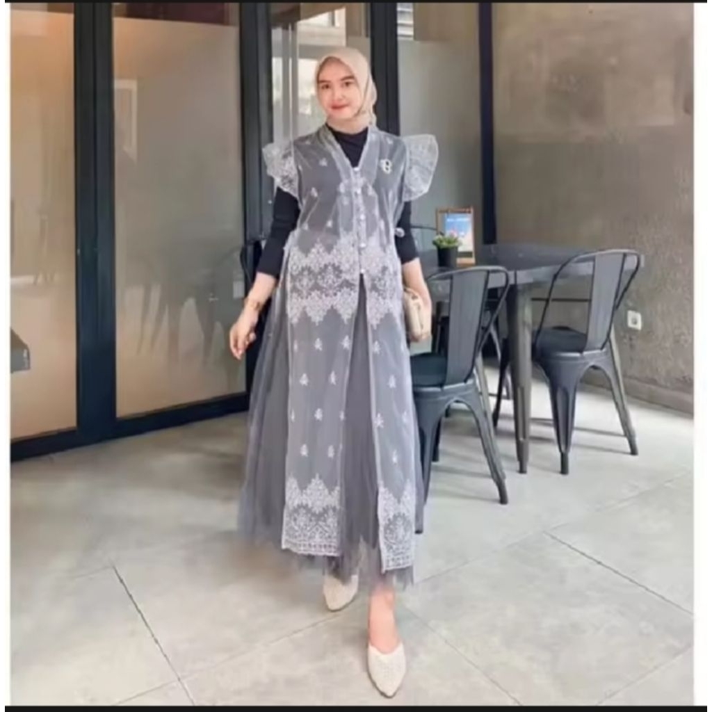 Long Outer Vest Brokat Mewah Long Vest Brukat Outer Lebaran Outer wanita kekinian