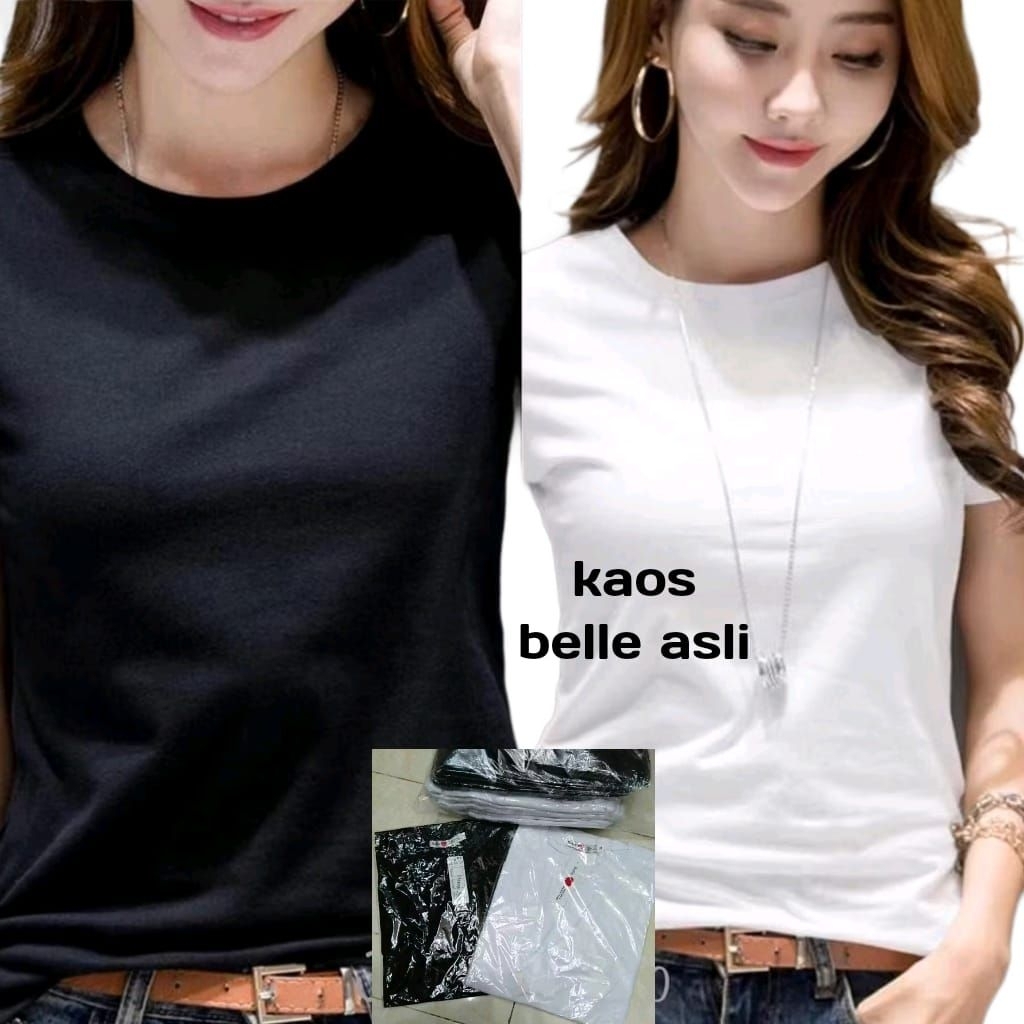 BELLE ASLI KAOS WANITA DEWASA HITAM PUTIH LENGAN PENDEK