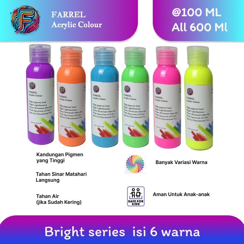

KODE V88D Bright series paket 6 Cat Akrilik Lukis Kanvas Mural isi 1 ML per botol Total 6 ML