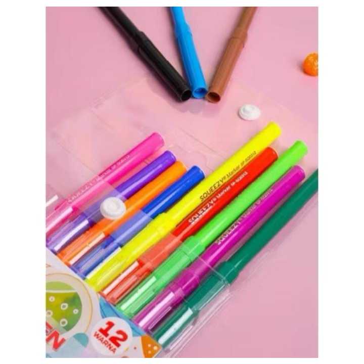 

Color Pen SQUEEZY SP-SQ0312 12 COLORS WASHABLE SQUEEZY Pulpen Pena Warna Color Pen SQUEEZY