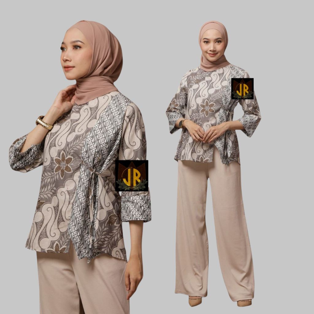 Blouse Batik Modern Wanita Lengan 3/4 | Atasan Batik Kekinian Tunik Casual Hijab Style