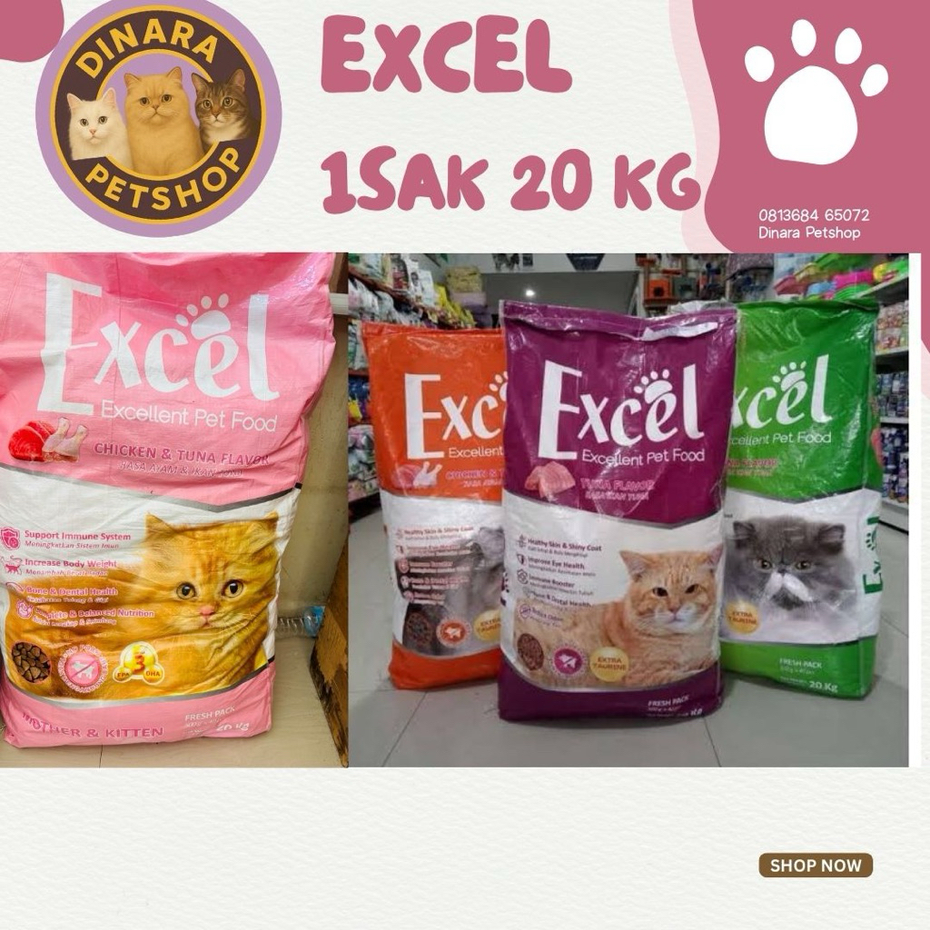 1 SAK 20kg EXCEL | MAKANAN KUCING KERING | PAKAN KUCING 1 SAK KARUNGAN ADULT, MOTHER KITTEN