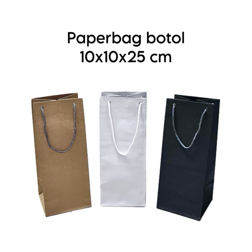 

Paperbag Botol/ Goodie Bag Souvenir Polos Putih Hitam dan Coklat 10x10x25cm(p2)